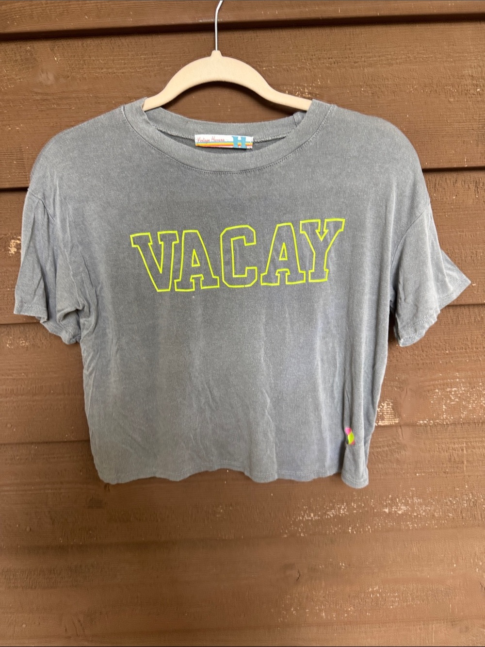 Vintage Havana “Vacay” Gray Cropped Tee size Large